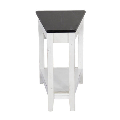 Benjara Orso Chairside Table, Shelf, 24 Inch Angled Brown Top, White Mahogany