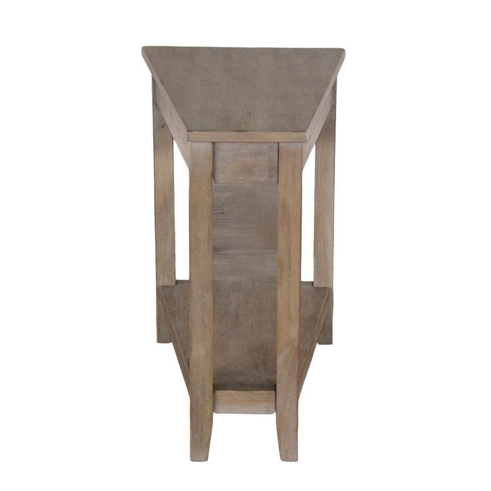 Benjara Chairside End Table with Shelf, 24 Inch Angled Light Brown Mahogany