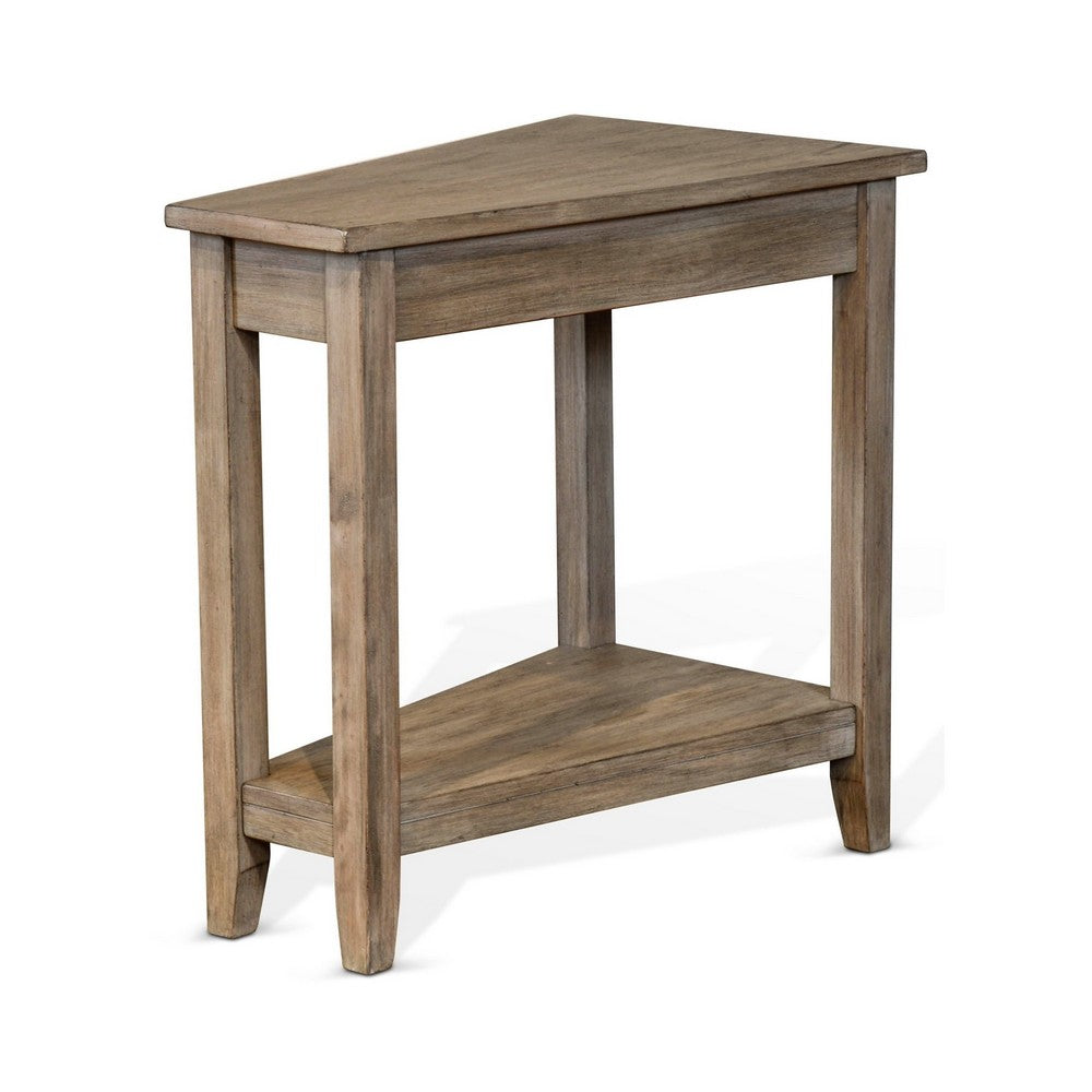 Benjara Chairside End Table with Shelf, 24 Inch Angled Light Brown Mahogany