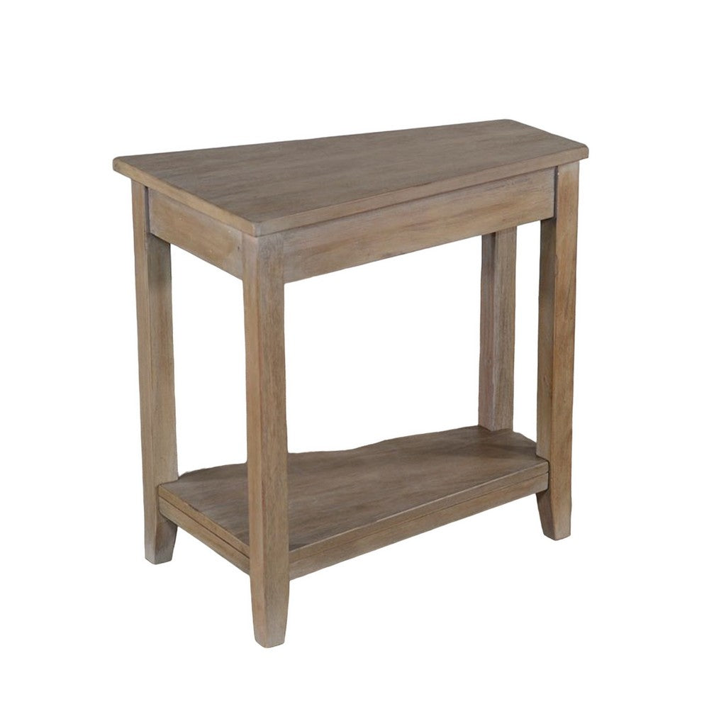 Benjara Chairside End Table with Shelf, 24 Inch Angled Light Brown Mahogany