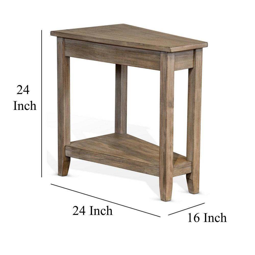 Benjara Chairside End Table with Shelf, 24 Inch Angled Light Brown Mahogany