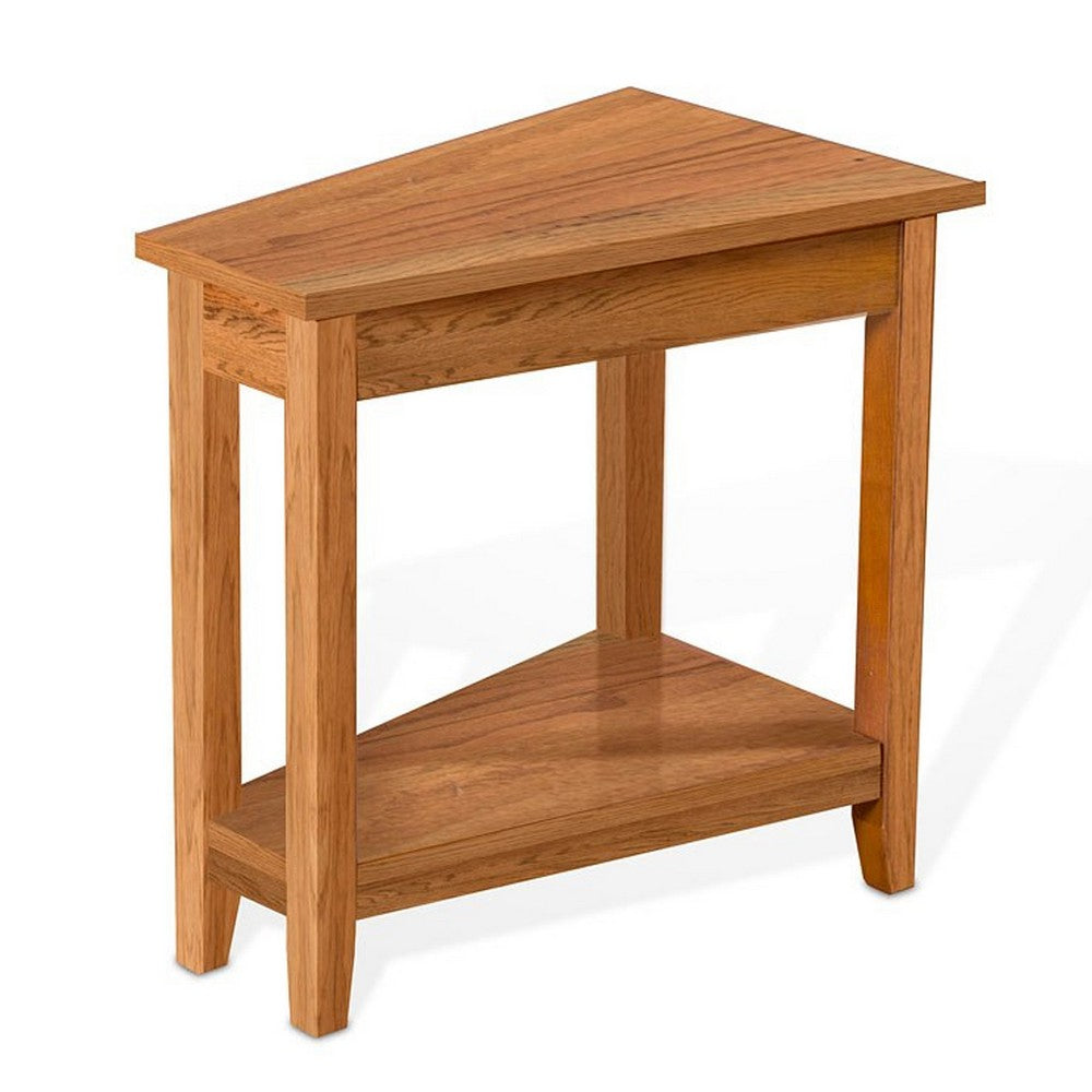Benjara Marv Chairside Table, Shelf, 24 Inch Angled Oak Brown Mahogany Wood