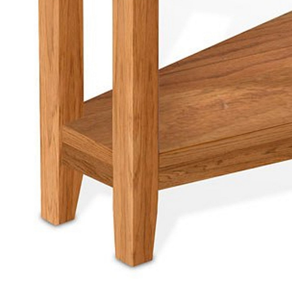 Benjara Marv Chairside Table, Shelf, 24 Inch Angled Oak Brown Mahogany Wood