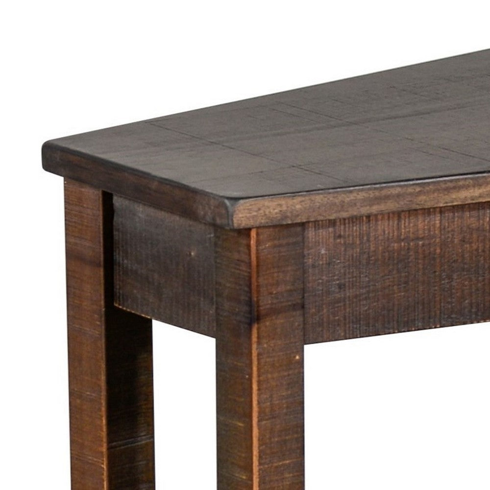 Benjara Flint Chairside Table with Shelf, 24 Inch Angled Dark Brown Mahogany