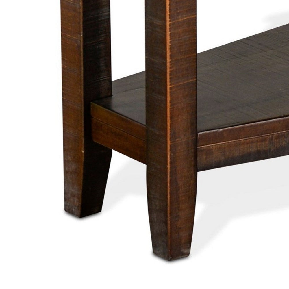 Benjara Flint Chairside Table with Shelf, 24 Inch Angled Dark Brown Mahogany