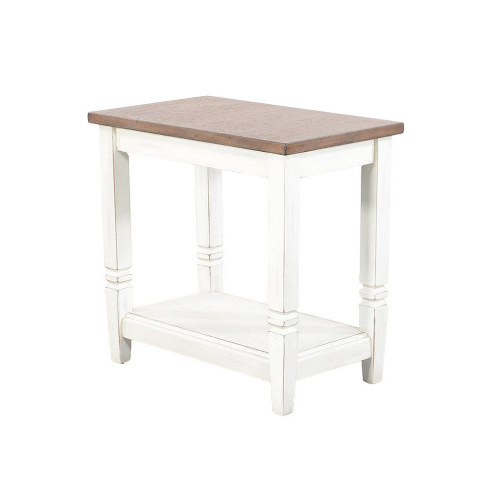 Benjara Dean Accent Side Table w Shelf, 26 Inch Rectangular Brown, White