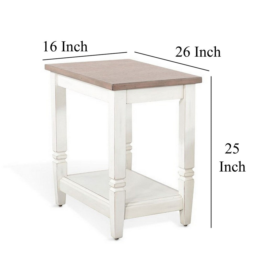 Benjara Dean Accent Side Table w Shelf, 26 Inch Rectangular Brown, White