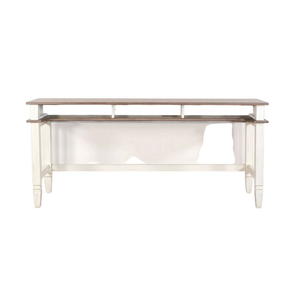 Benjara Dean Console Table, USB And Cubbies, 76 Inch Rectangular Brown, White