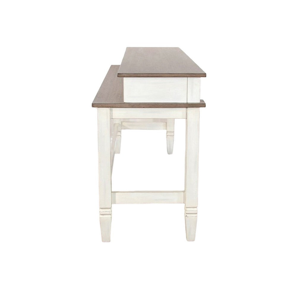 Benjara Dean Console Table, USB And Cubbies, 76 Inch Rectangular Brown, White