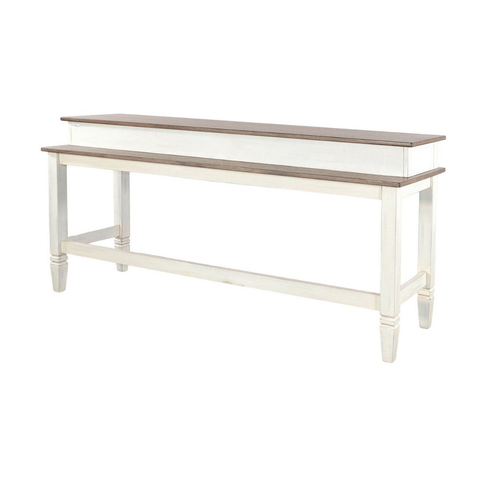 Benjara Dean Console Table, USB And Cubbies, 76 Inch Rectangular Brown, White