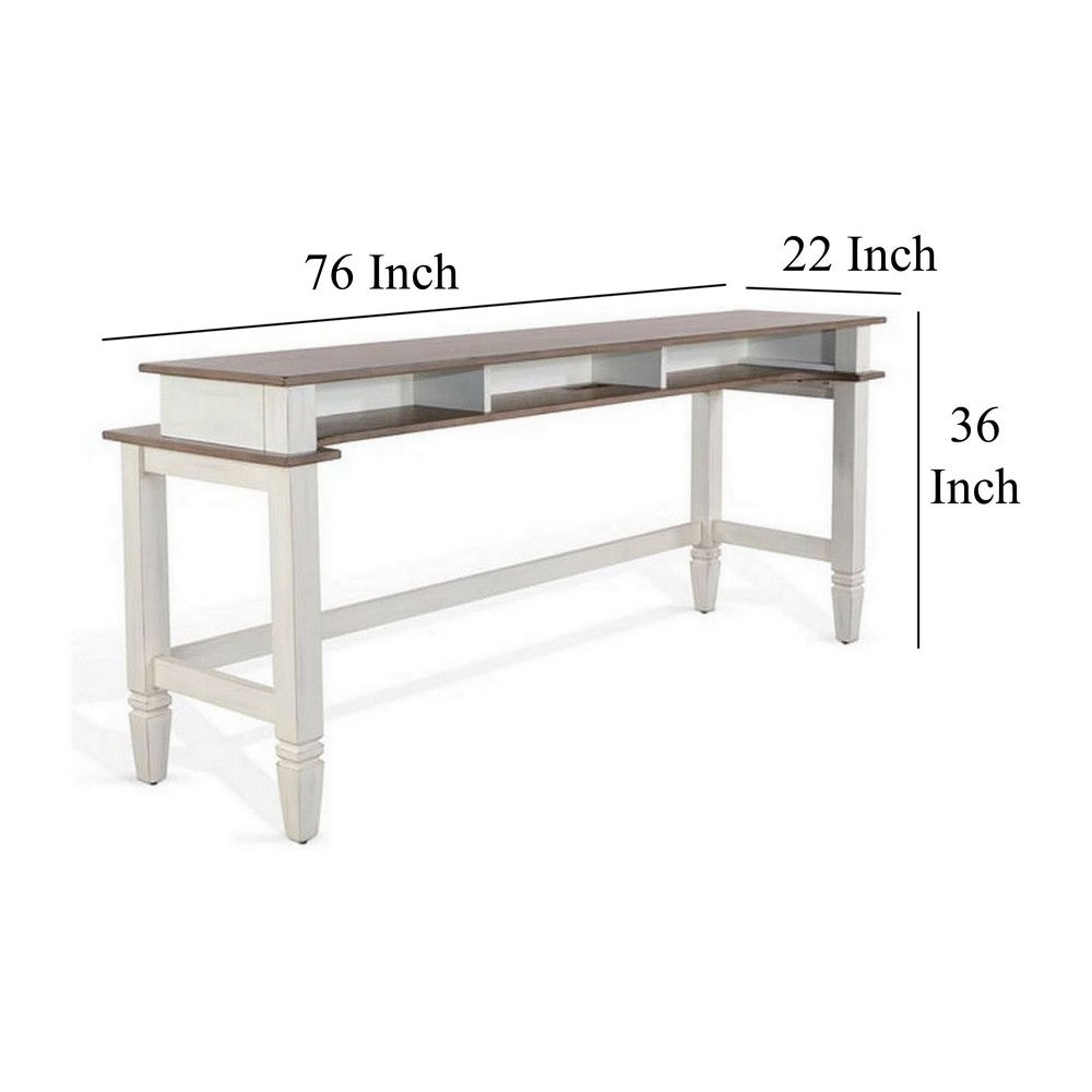 Benjara Dean Console Table, USB And Cubbies, 76 Inch Rectangular Brown, White