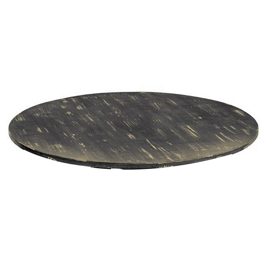 Benjara Rena Coffee Table, 36 Inch Round Top, Distressed Rustic Black Wood