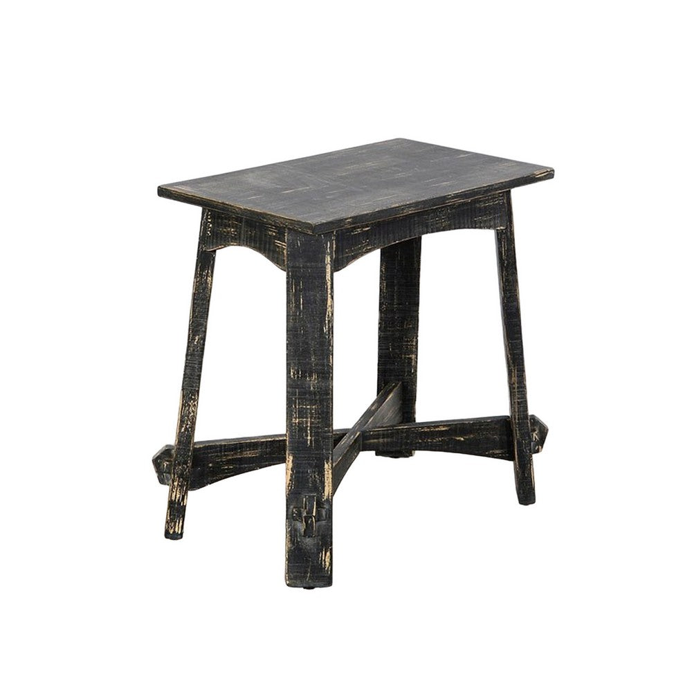 Benjara Rena Accent Chairside Table, X Legs, 24in Distressed Rustic Black Wood