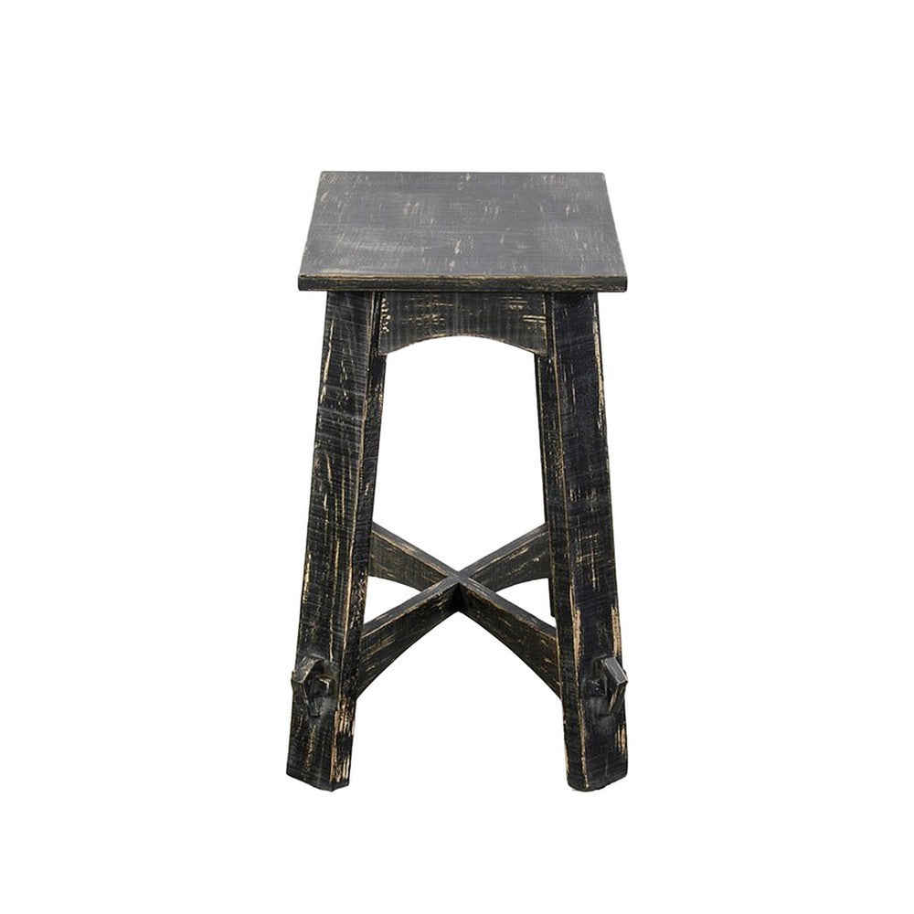Benjara Rena Accent Chairside Table, X Legs, 24in Distressed Rustic Black Wood
