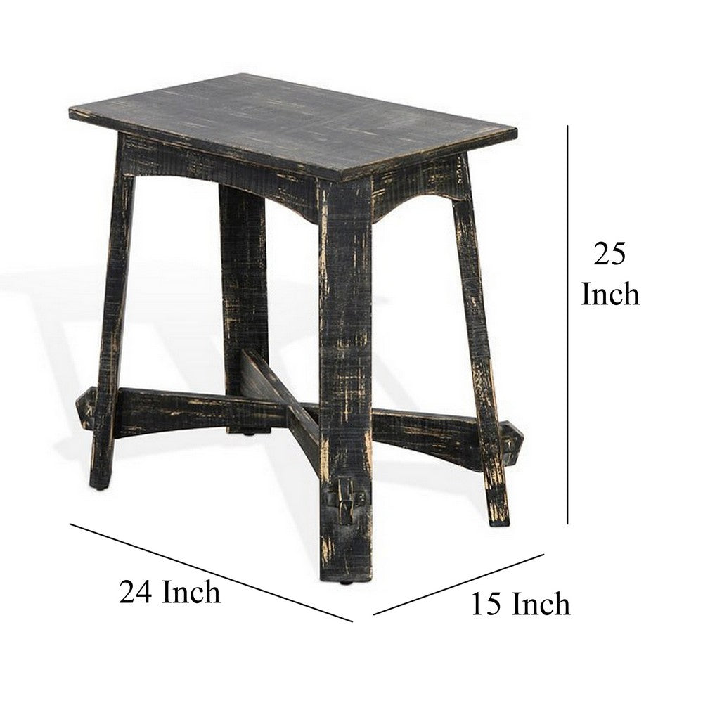 Benjara Rena Accent Chairside Table, X Legs, 24in Distressed Rustic Black Wood