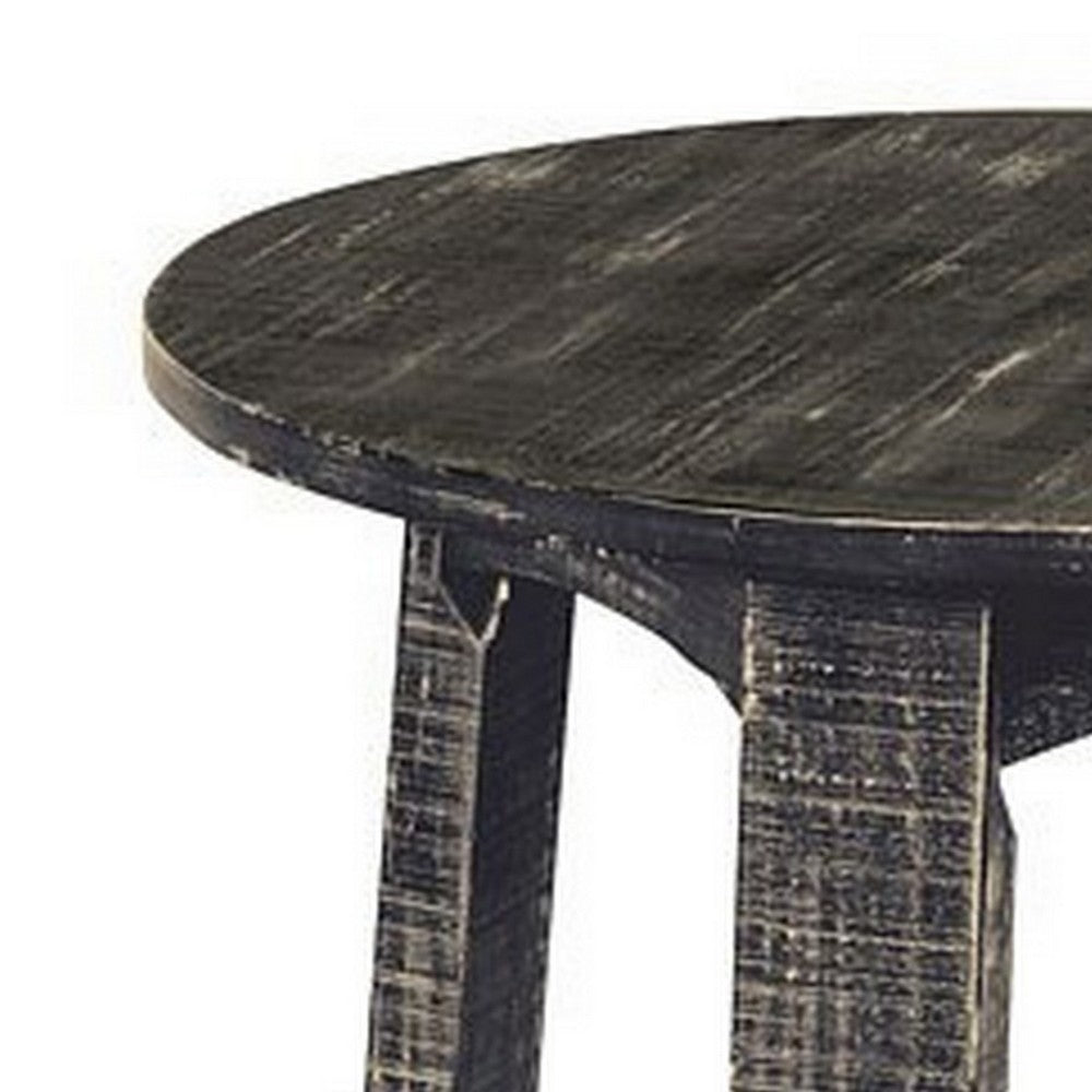 Benjara Rena Side End Table, X Legs, 24in Round, Distressed Rustic Black Wood