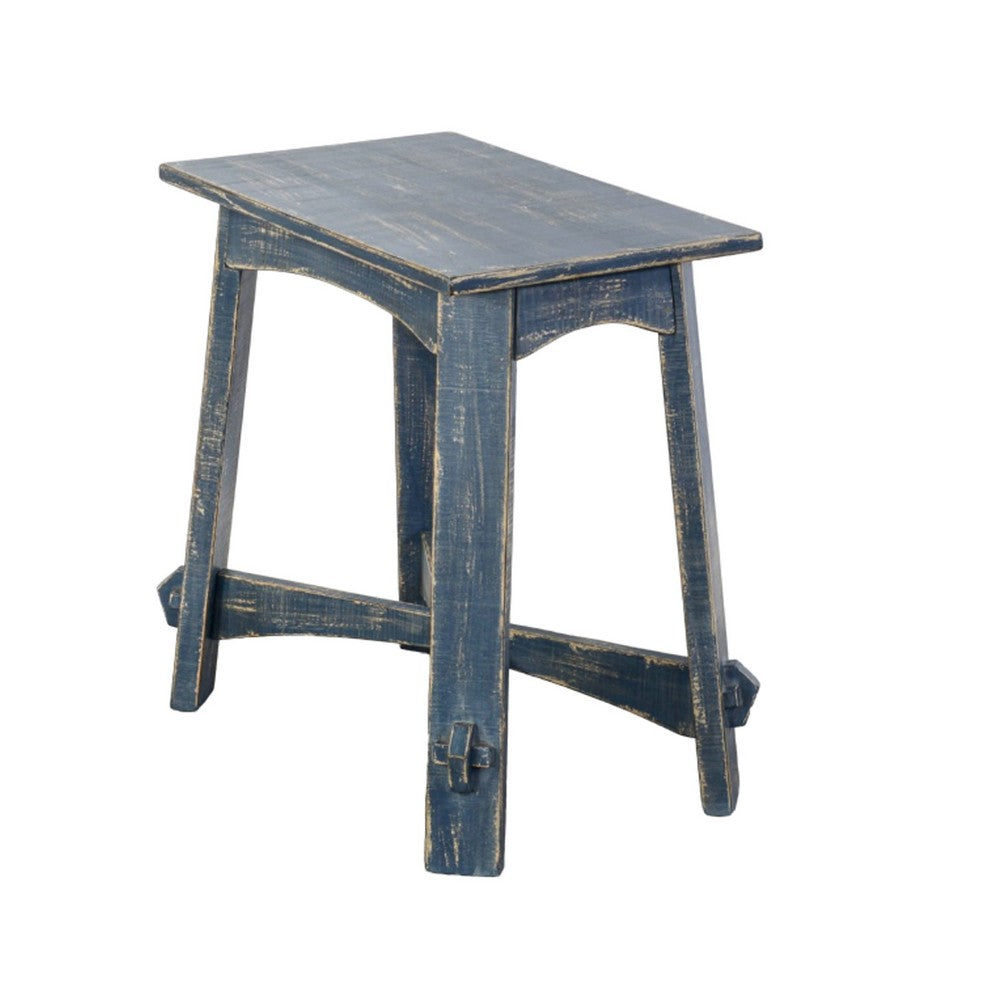 Benjara Rena Rustic Side Table, 24 Inch Rectangular Distressed Ocean Blue Wood