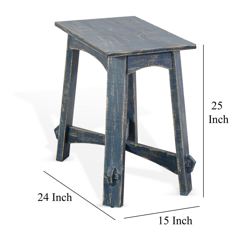 Benjara Rena Rustic Side Table, 24 Inch Rectangular Distressed Ocean Blue Wood