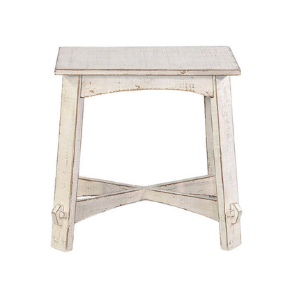 Benjara Rena Rustic Accent Chairside Table, X Legs, 24in Distressed White