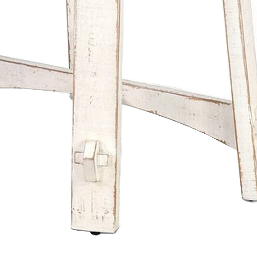 Benjara Rena Rustic Accent Chairside Table, X Legs, 24in Distressed White