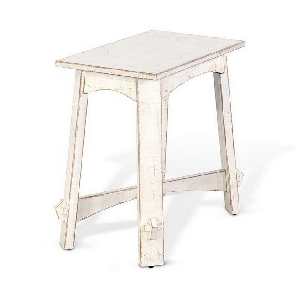 Benjara Rena Rustic Accent Chairside Table, X Legs, 24in Distressed White