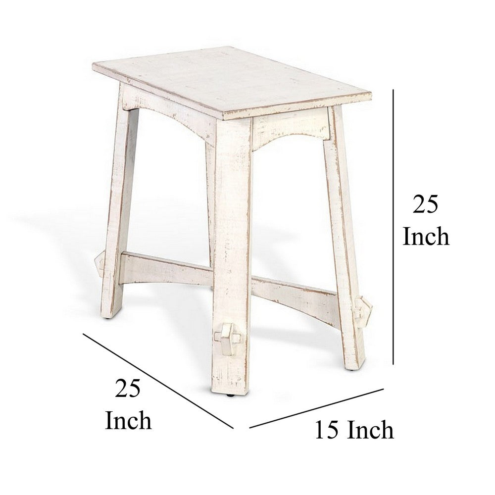 Benjara Rena Rustic Accent Chairside Table, X Legs, 24in Distressed White
