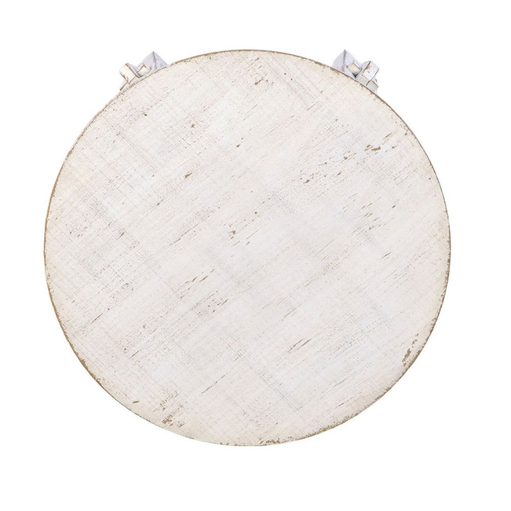 Benjara Rena Rustic Side End Table, X Legs, 24in Round, Distressed White Wood