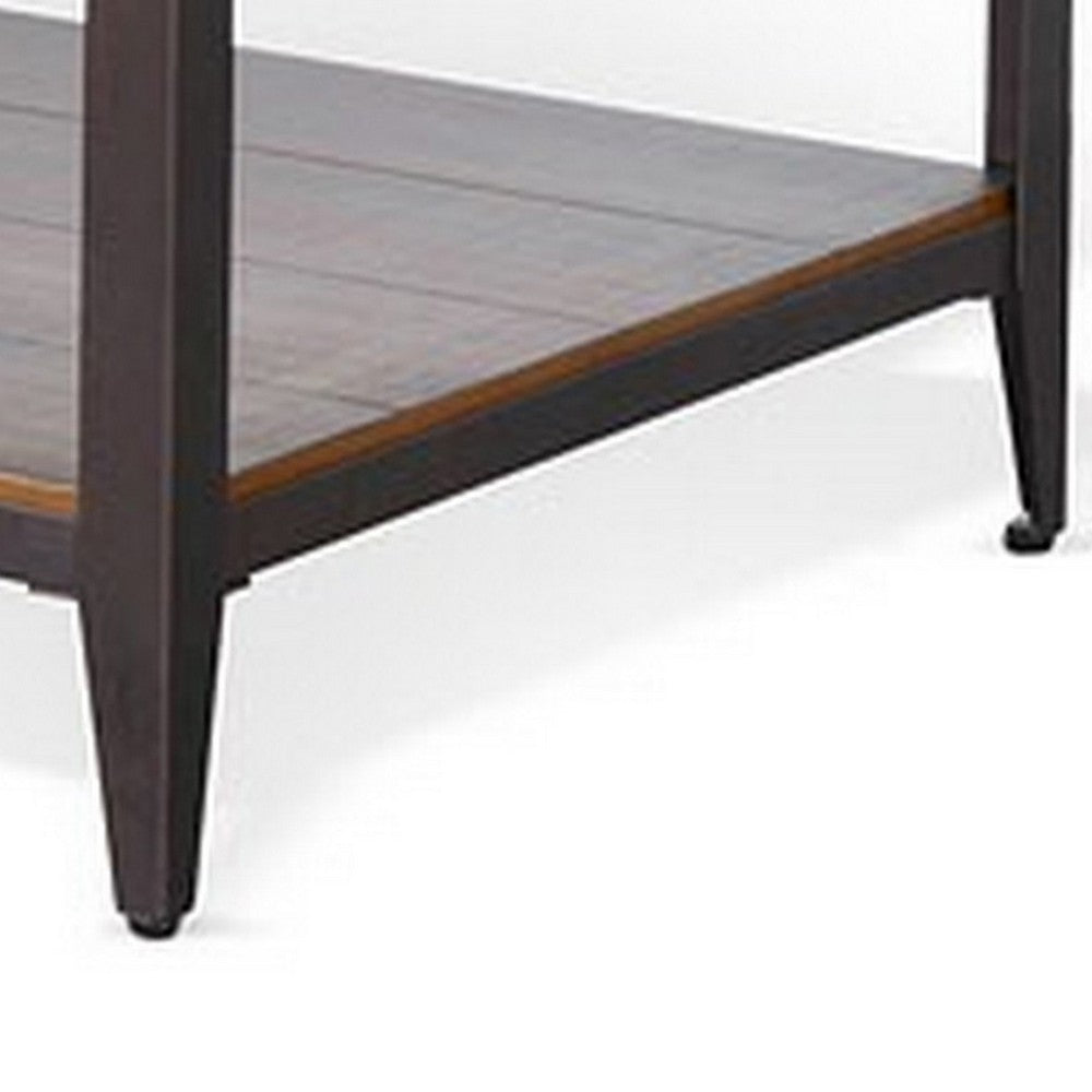 Benjara Ayka Coffee Table w Shelf, Nailhead Accent, 48 Inch Rectangular Brown
