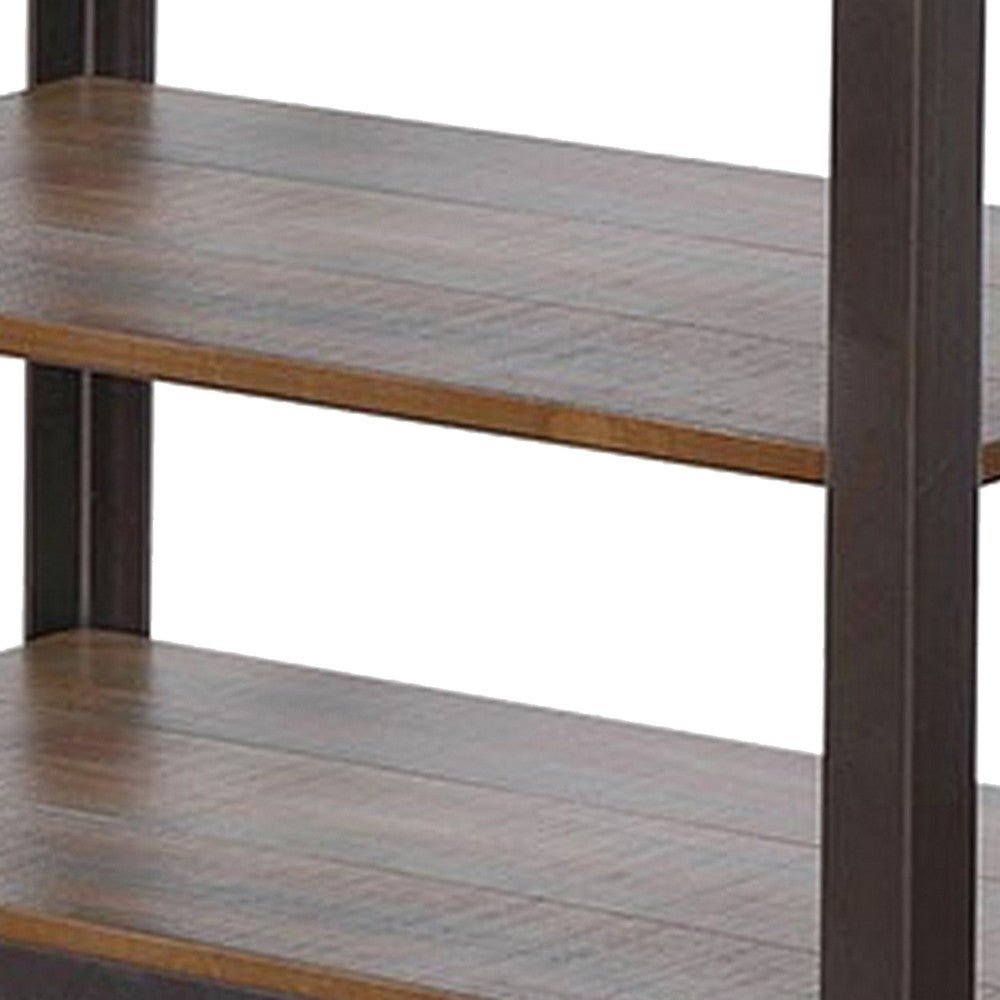 Benjara Ayka Chairside Table w 2 Shelf, Nailhead, 28 Inch Rectangular Brown