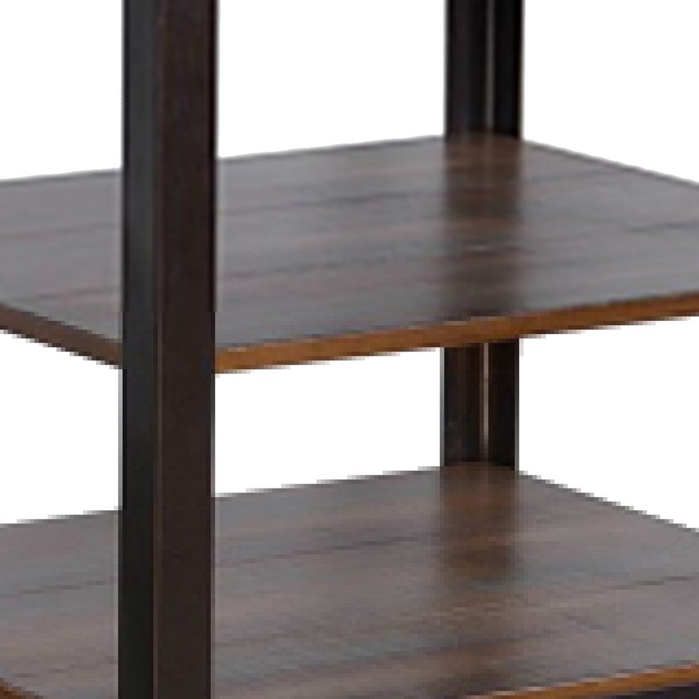 Benjara Ayka Side End Table w 2 Shelf, Nailhead, 24 Inch Rectangular Brown