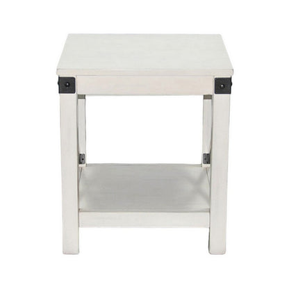 Benjara Sime Side End Table w Shelf, X Panel, 20 Inch Square Off White Wood