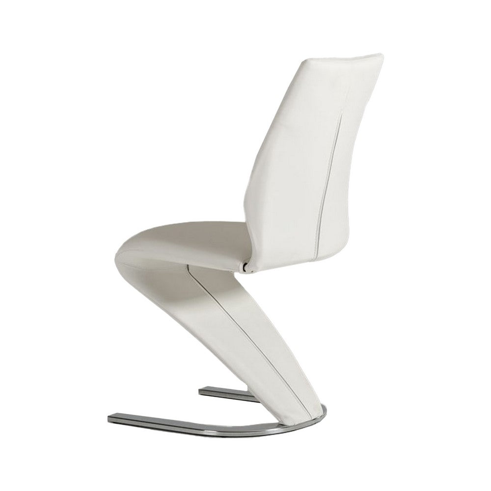 Benjara Pia Dining Chair Set of 2, Modern White Faux Leather, Chrome Legs