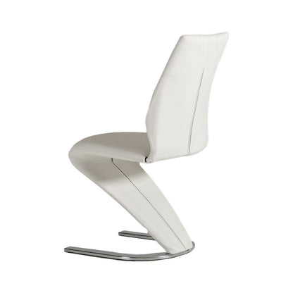 Benjara Pia Dining Chair Set of 2, Modern White Faux Leather, Chrome Legs