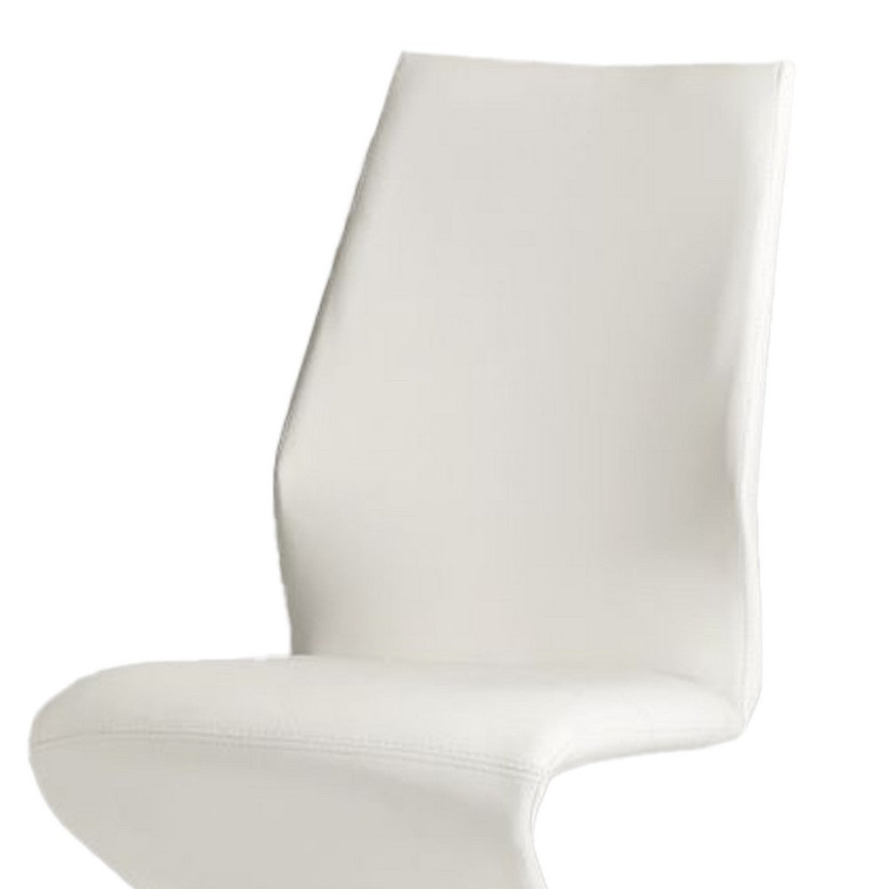 Benjara Pia Dining Chair Set of 2, Modern White Faux Leather, Chrome Legs
