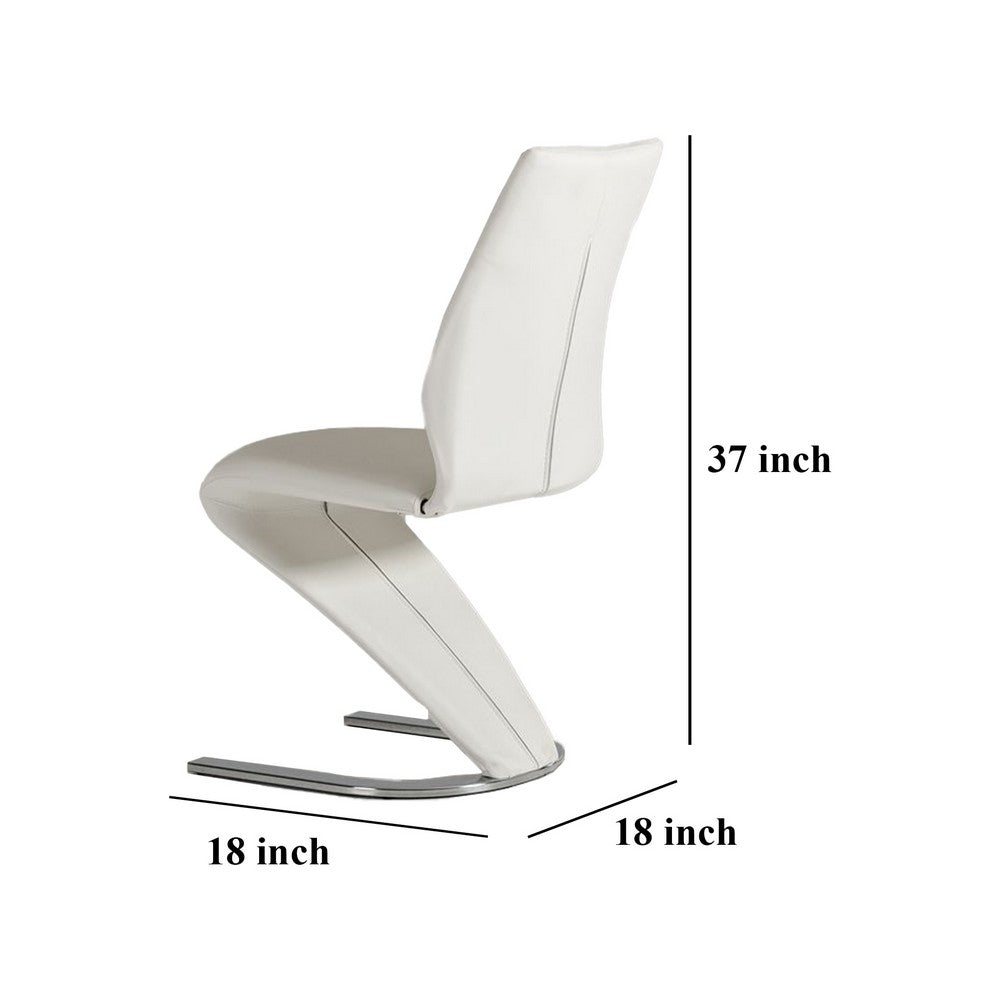 Benjara Pia Dining Chair Set of 2, Modern White Faux Leather, Chrome Legs