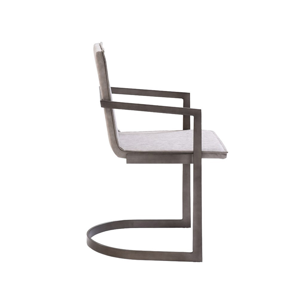 Benjara Jegy Dining Chair, Padded Washed Gray Faux Leather, Cantilever Base