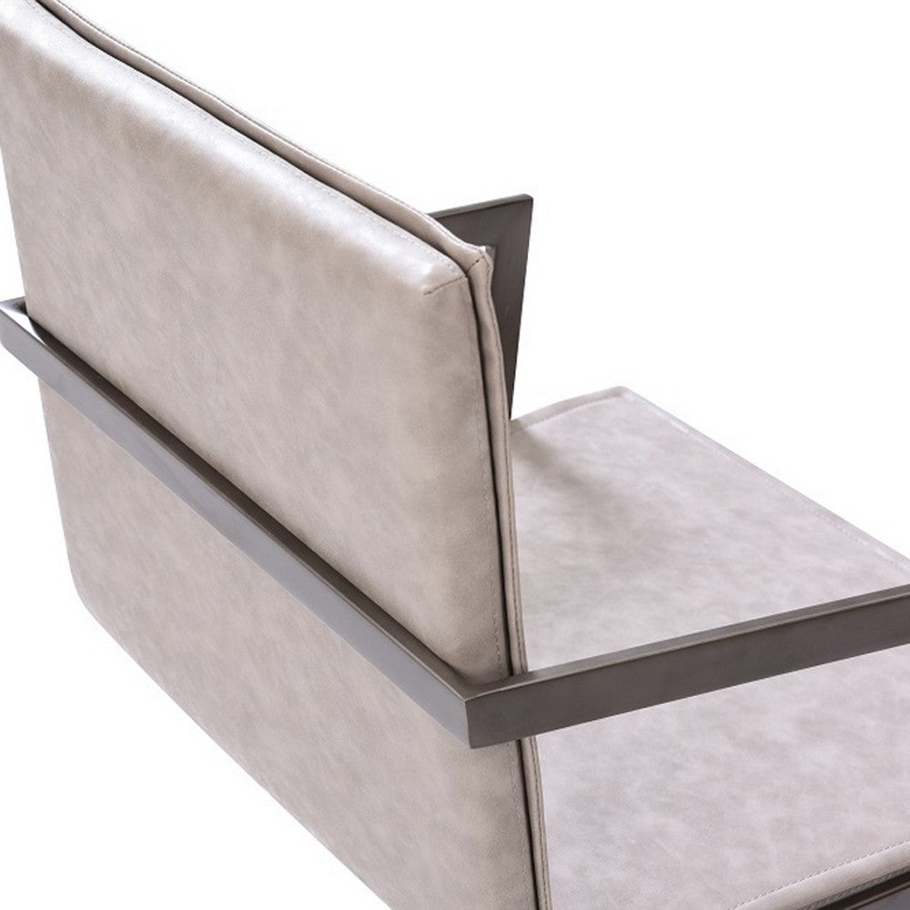 Benjara Jegy Dining Chair, Padded Washed Gray Faux Leather, Cantilever Base