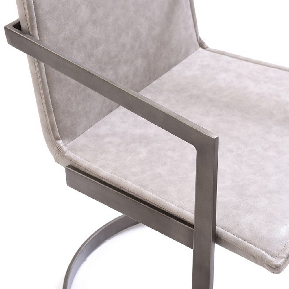 Benjara Jegy Dining Chair, Padded Washed Gray Faux Leather, Cantilever Base