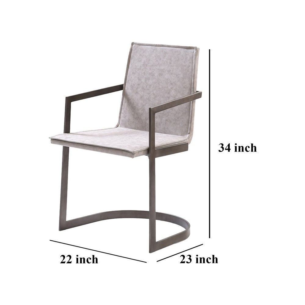 Benjara Jegy Dining Chair, Padded Washed Gray Faux Leather, Cantilever Base