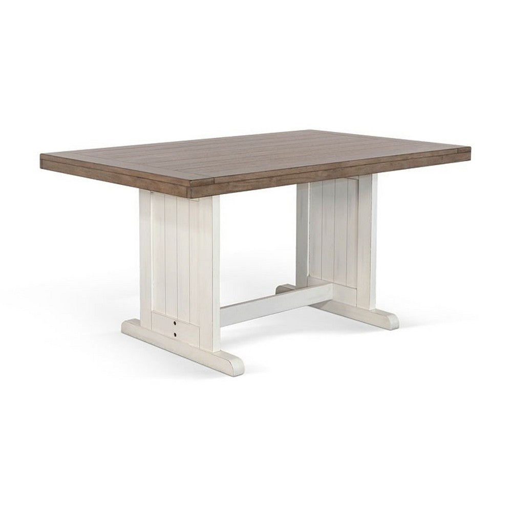 Benjara Sime 4pc Corner Breakfast Nook Set | Farmhouse White Brown Dining Table with 3 Benches
