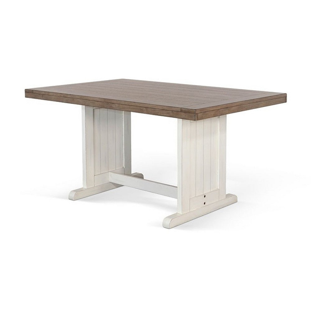 Benjara Sime 4pc Corner Breakfast Nook Set | Farmhouse White Brown Dining Table with 3 Benches