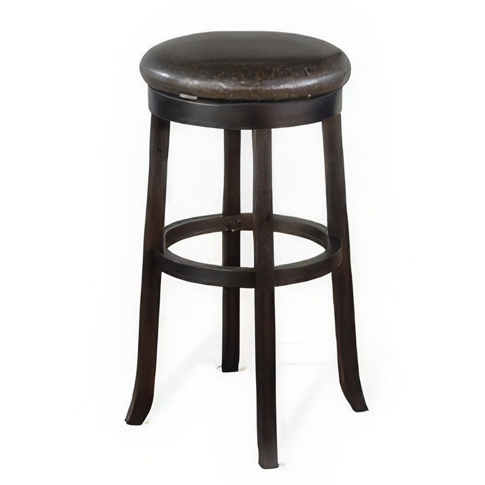 Benjara Elon Swivel Barstool Set of 2, Black Faux Leather Cushioned, 30 Inch