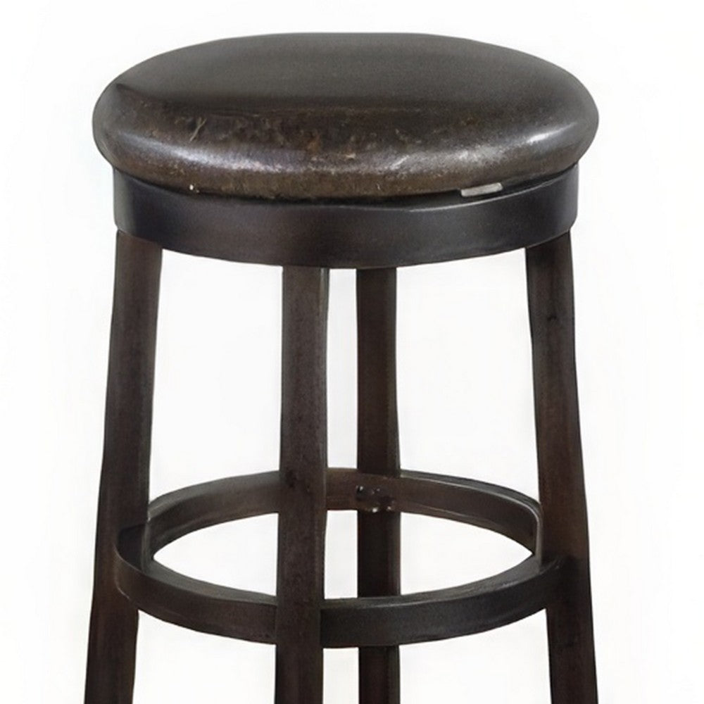 Benjara Elon Swivel Barstool Set of 2, Black Faux Leather Cushioned, 30 Inch