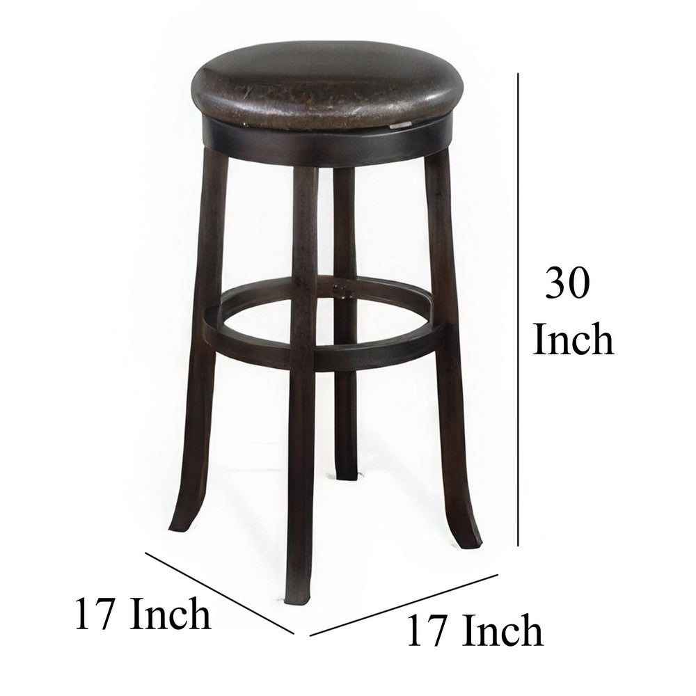Benjara Elon Swivel Barstool Set of 2, Black Faux Leather Cushioned, 30 Inch