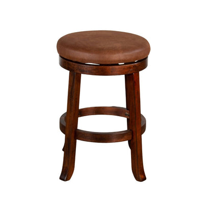 Benjara Odel Swivel Counter Stool Set of 2, Brown Faux Leather, Dark Mahogany