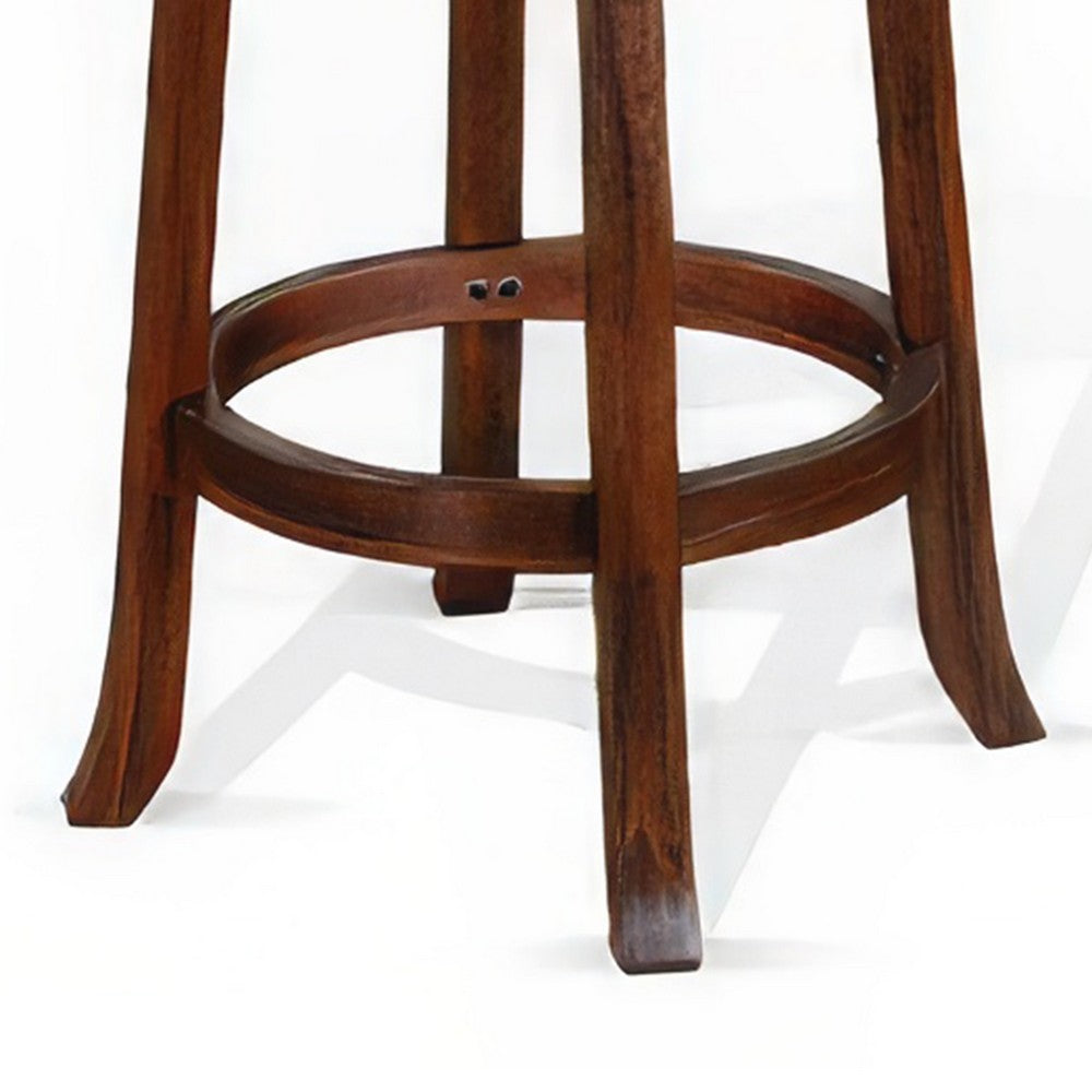 Benjara Odel Swivel Counter Stool Set of 2, Brown Faux Leather, Dark Mahogany