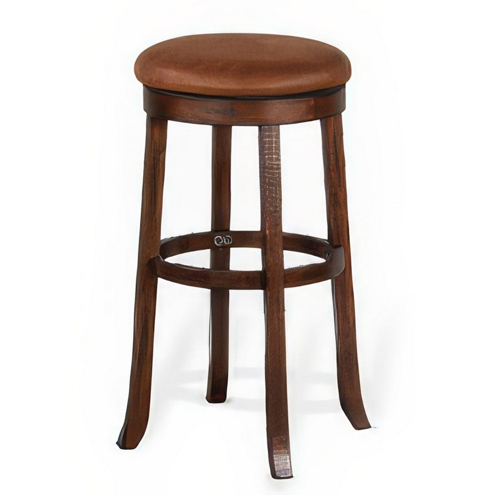 Benjara Odel Swivel Barstool Set of 2, Brown Faux Leather, Dark Mahogany