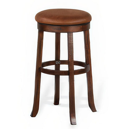 Benjara Odel Swivel Barstool Set of 2, Brown Faux Leather, Dark Mahogany