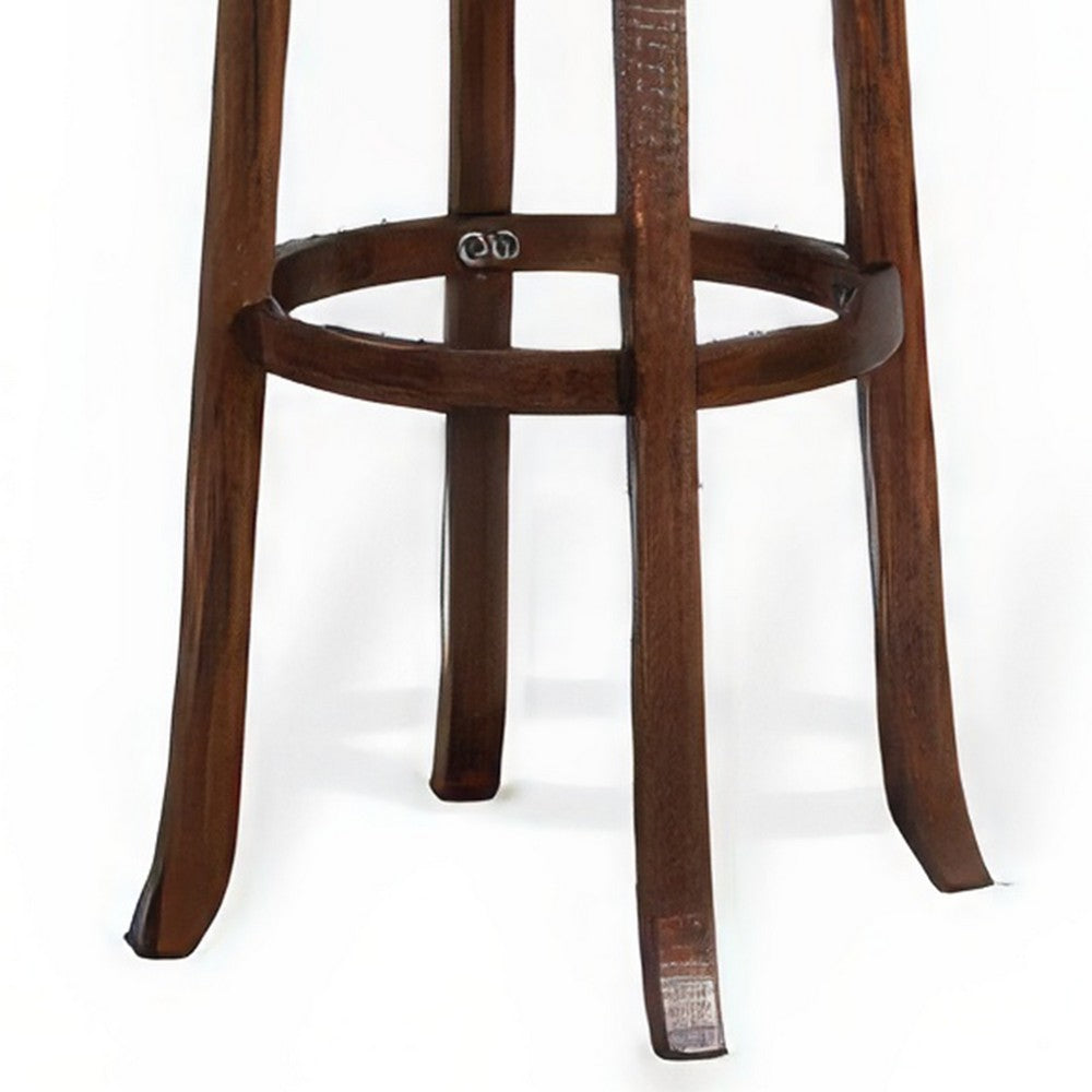Benjara Odel Swivel Barstool Set of 2, Brown Faux Leather, Dark Mahogany