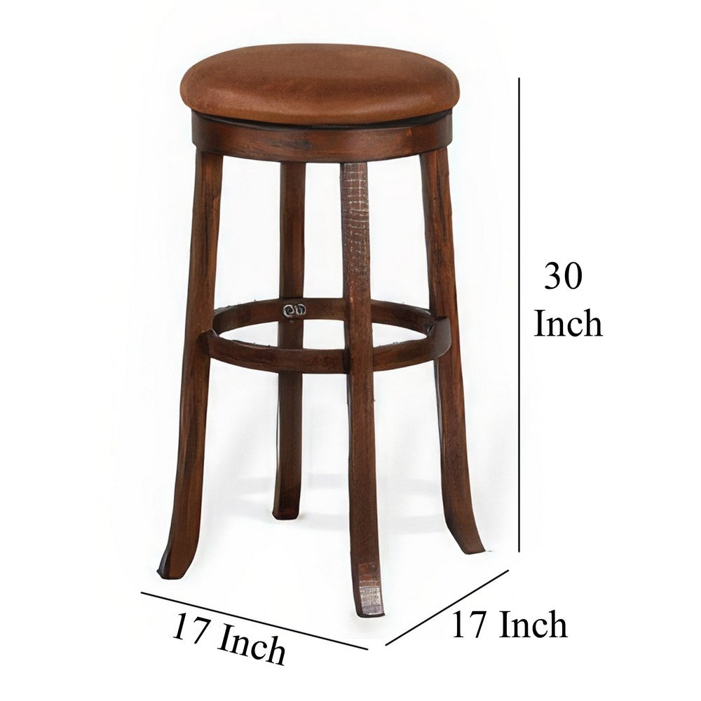 Benjara Odel Swivel Barstool Set of 2, Brown Faux Leather, Dark Mahogany